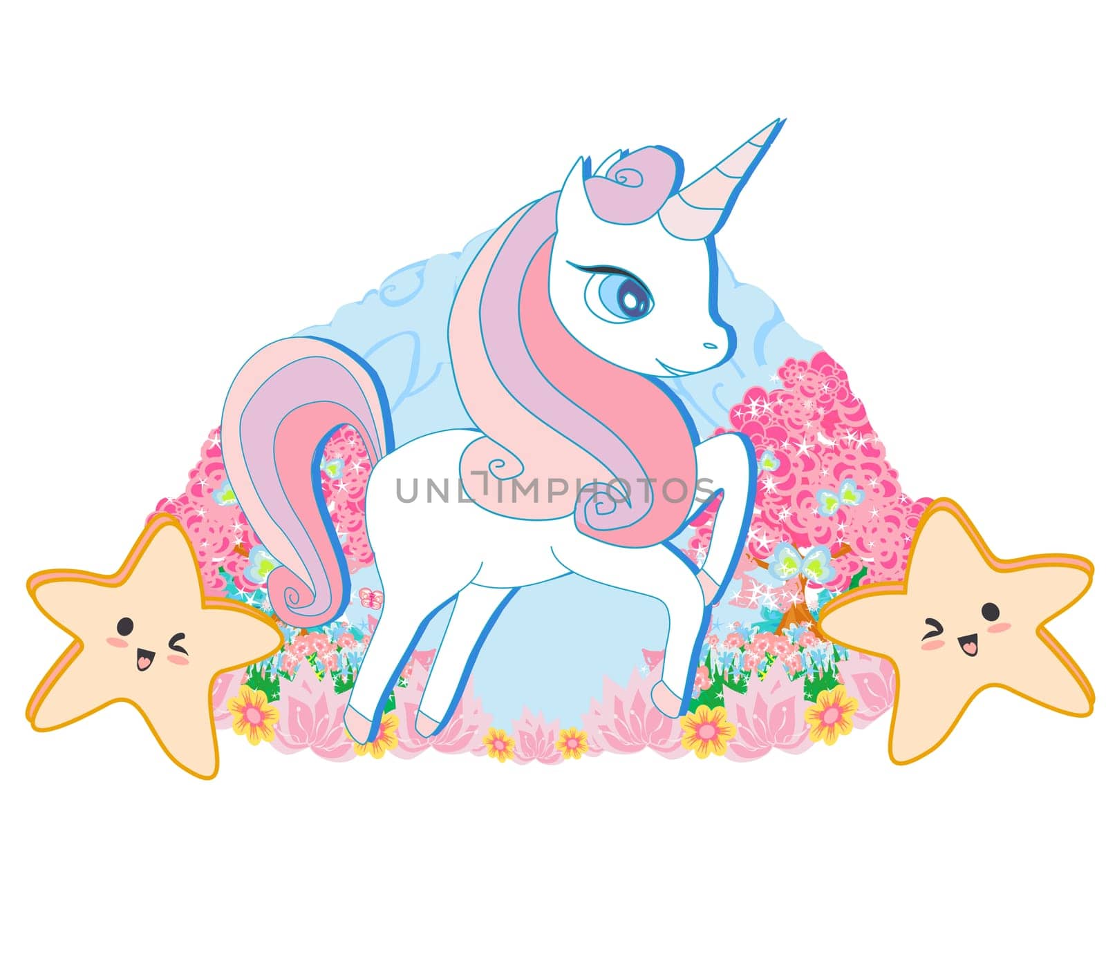 Beautiful unicorn, ornamental floral icon