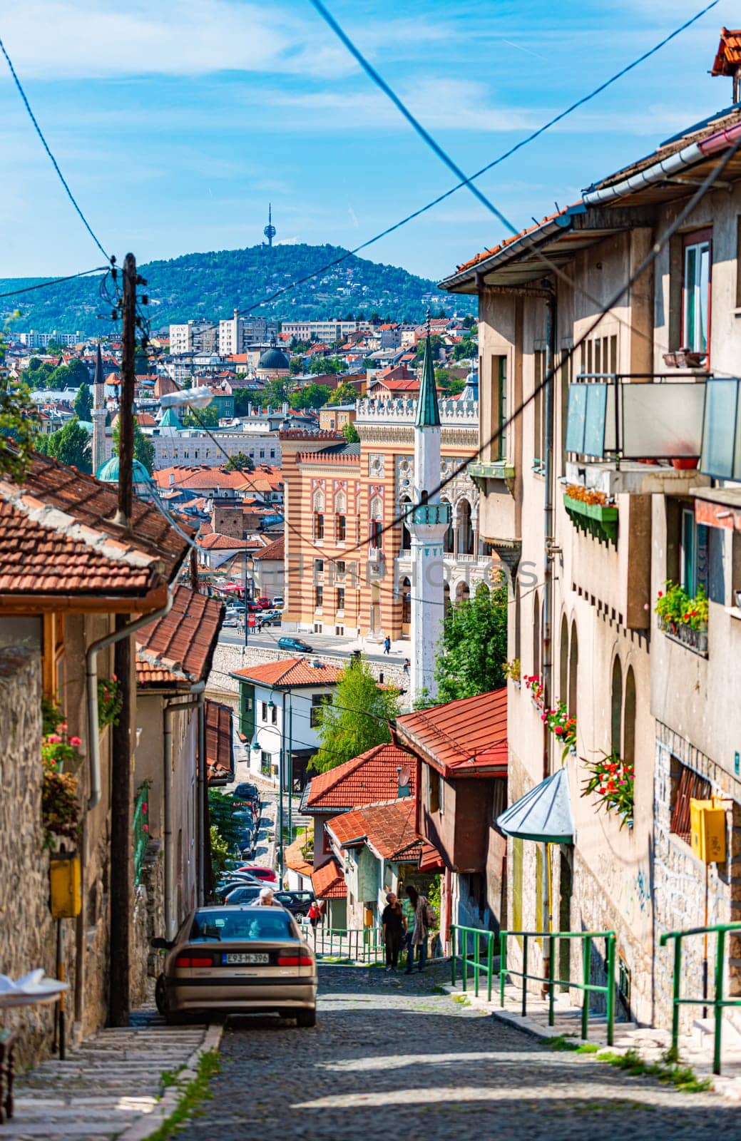 SARAJEVO, BOSNIA AND HERZEGOVINA - SEPTEMBER 9, 2015: Old street of Sarajevo, Bosnia and Herzegovina, Europe.