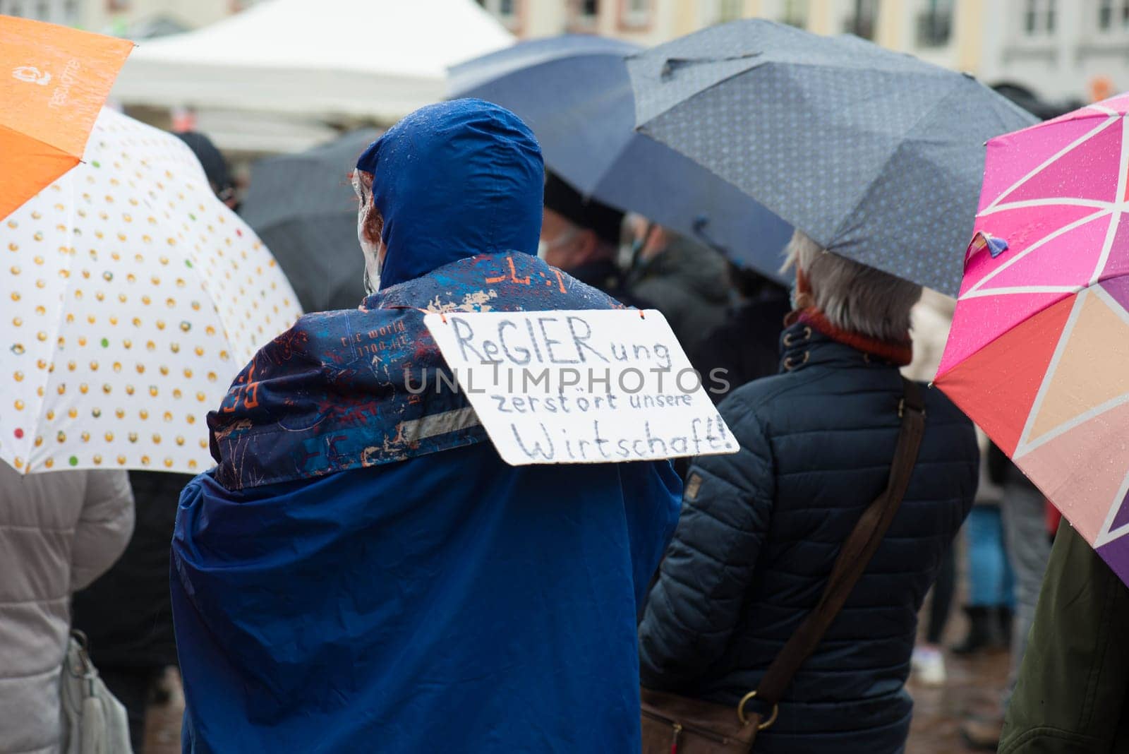 Demonstration in Trier on the 20.01.2021 against the covid-19 regulations in Germany, protest of the Antifa and the radical left wing against corona deniers