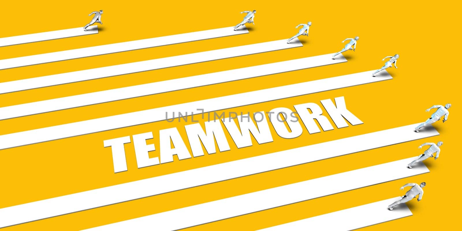 Teamwork Concept with Business People Running on Yellow