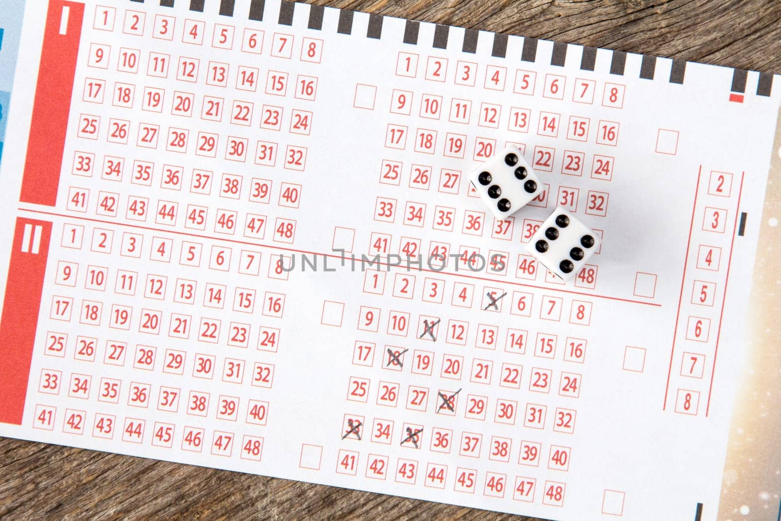 Lottery ticket with two dices,concept for gambling