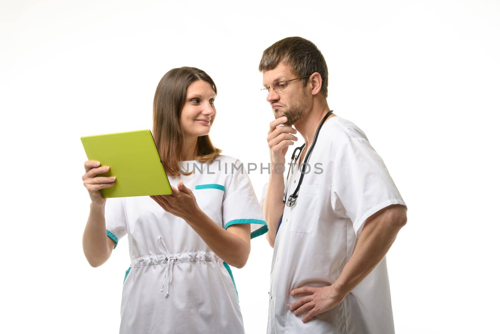 Doctor grimaces at patient test results