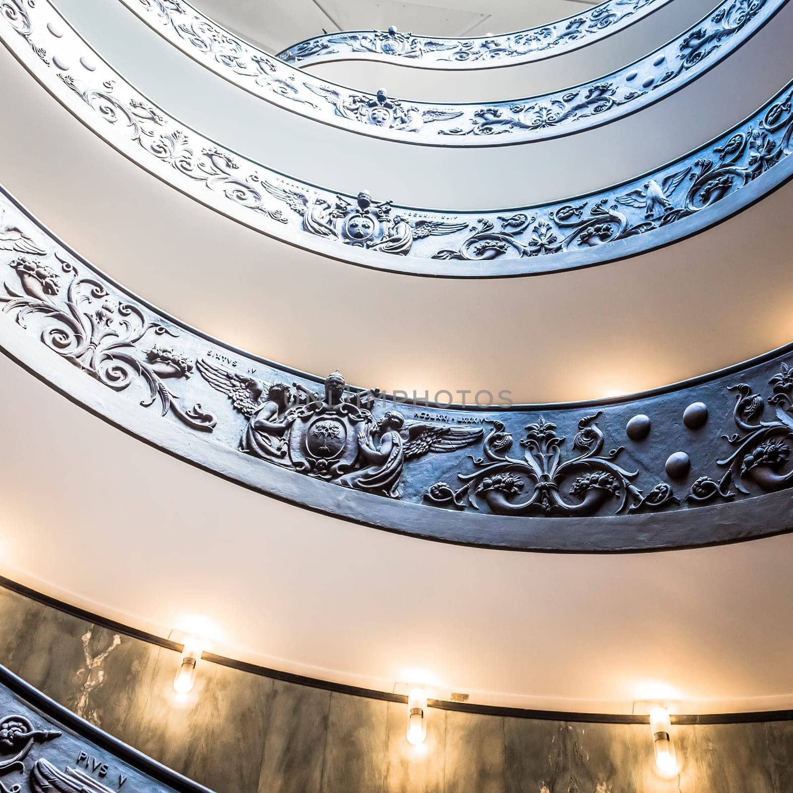ROME, ITALY - CIRCA SEPTEMBER 2020: the famous spiral staircase with double helix made by Giuseppe Momo in 1932. Vatican Museum.