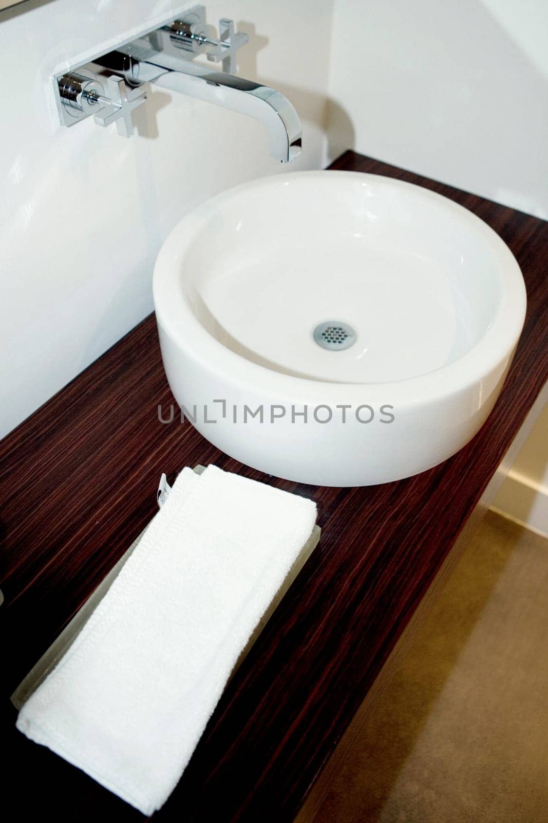 High angle view of a towel near a bathroom sink