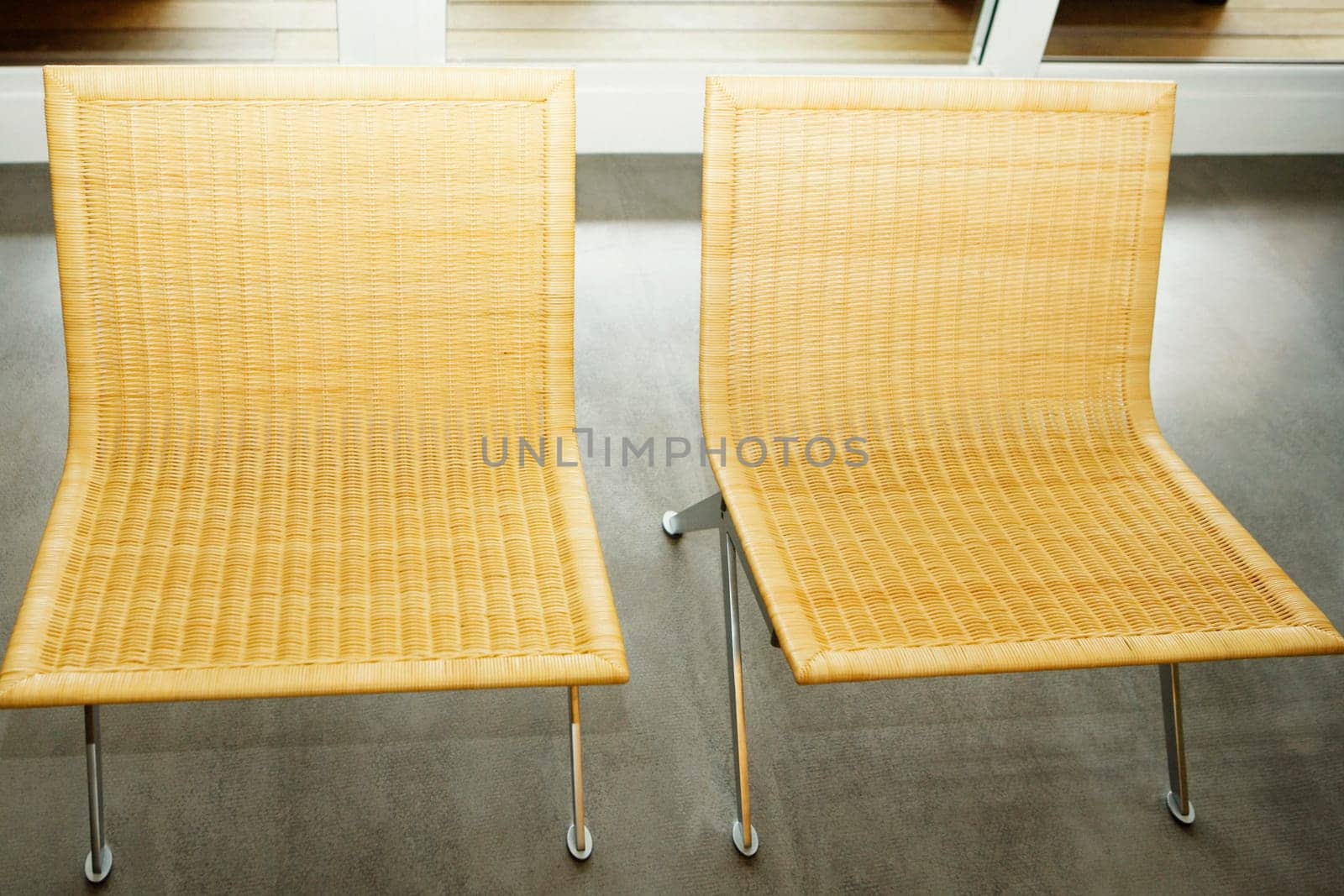 High angle view of wicker chairs