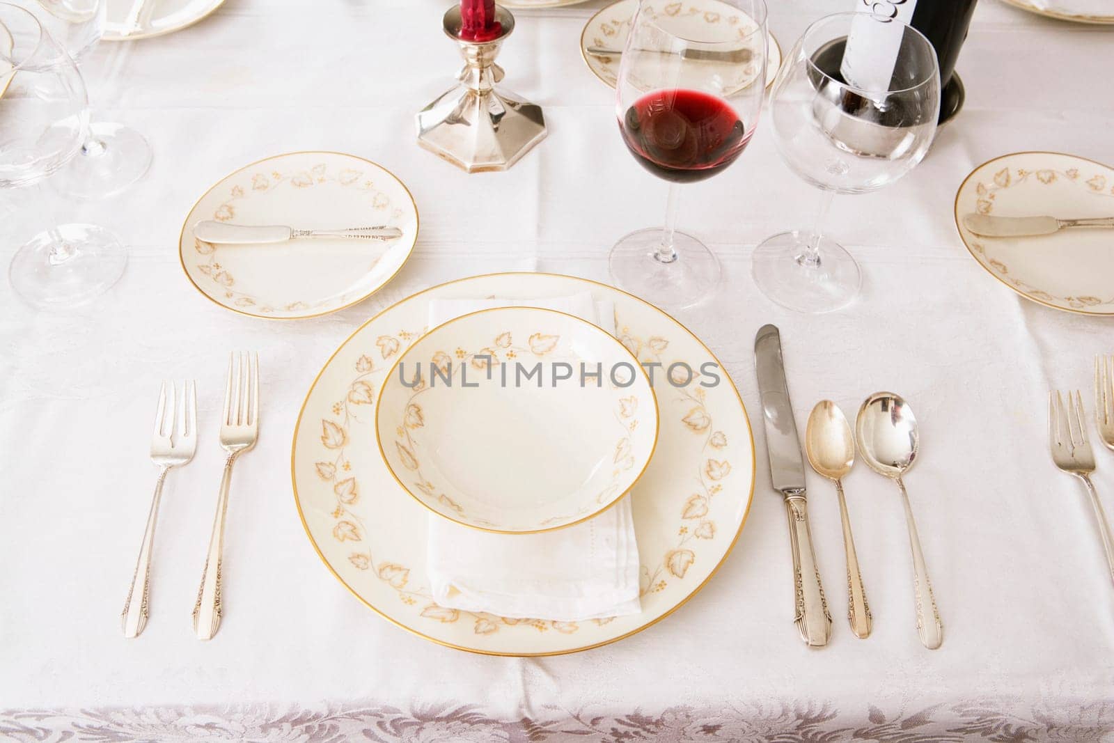 High angle view of place setting for a dinner party