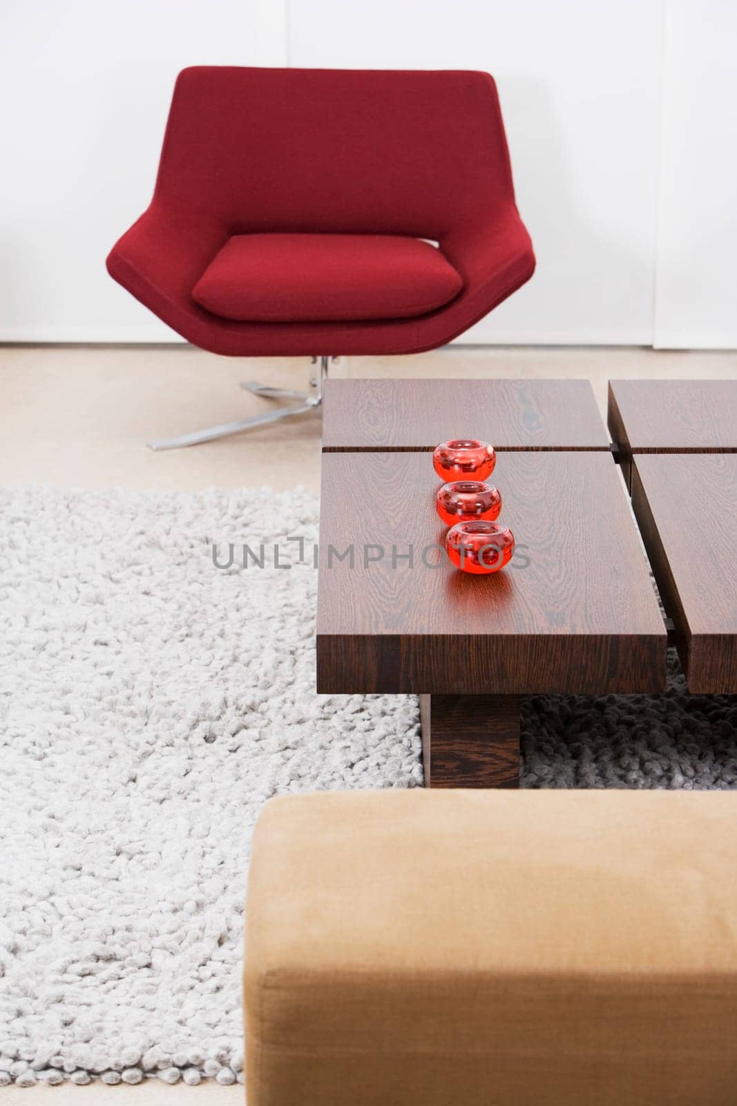 Table and an armchair in a living room