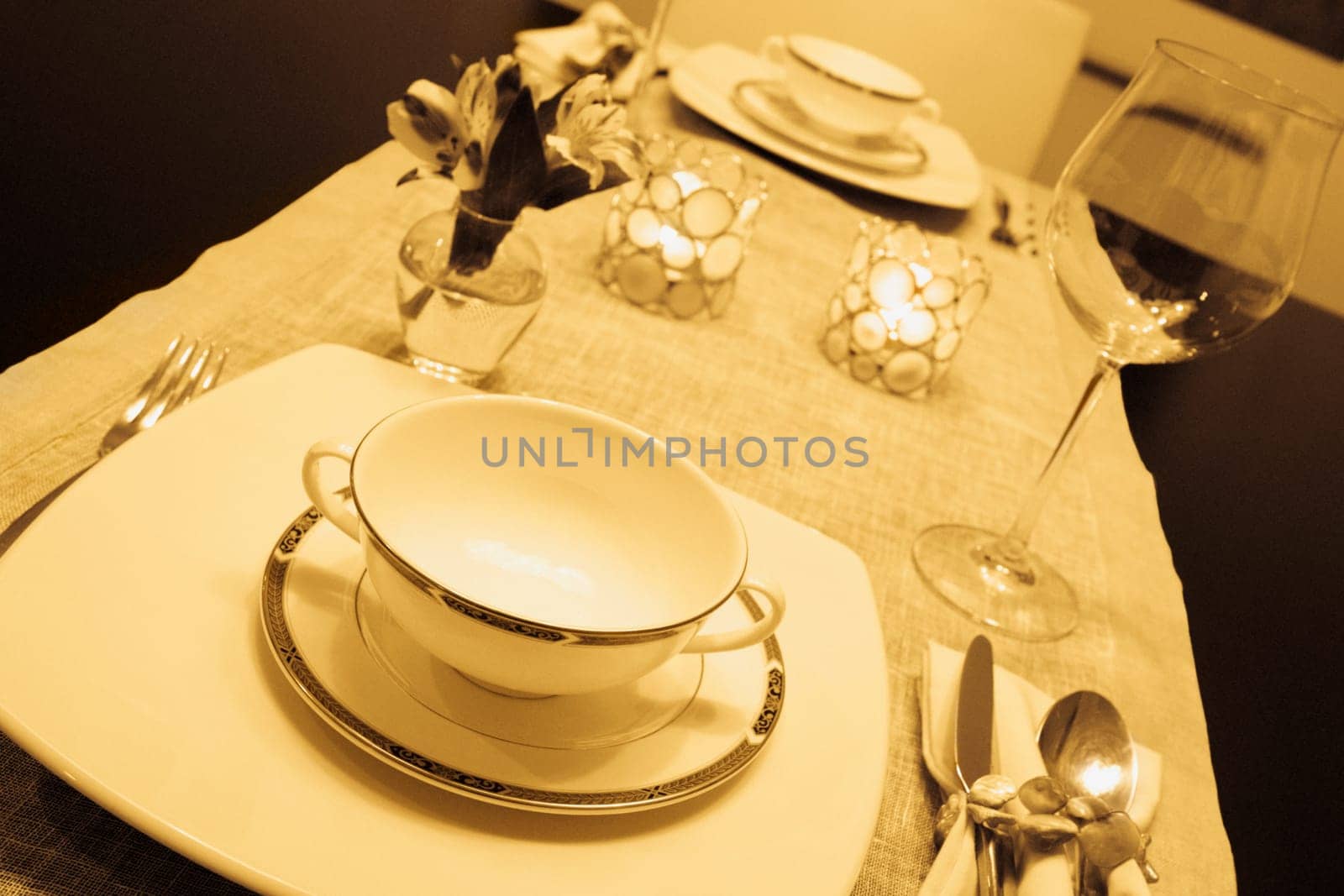 Place setting on a dining table