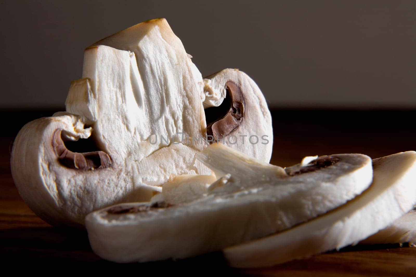 Close-up of a sliced mushroom