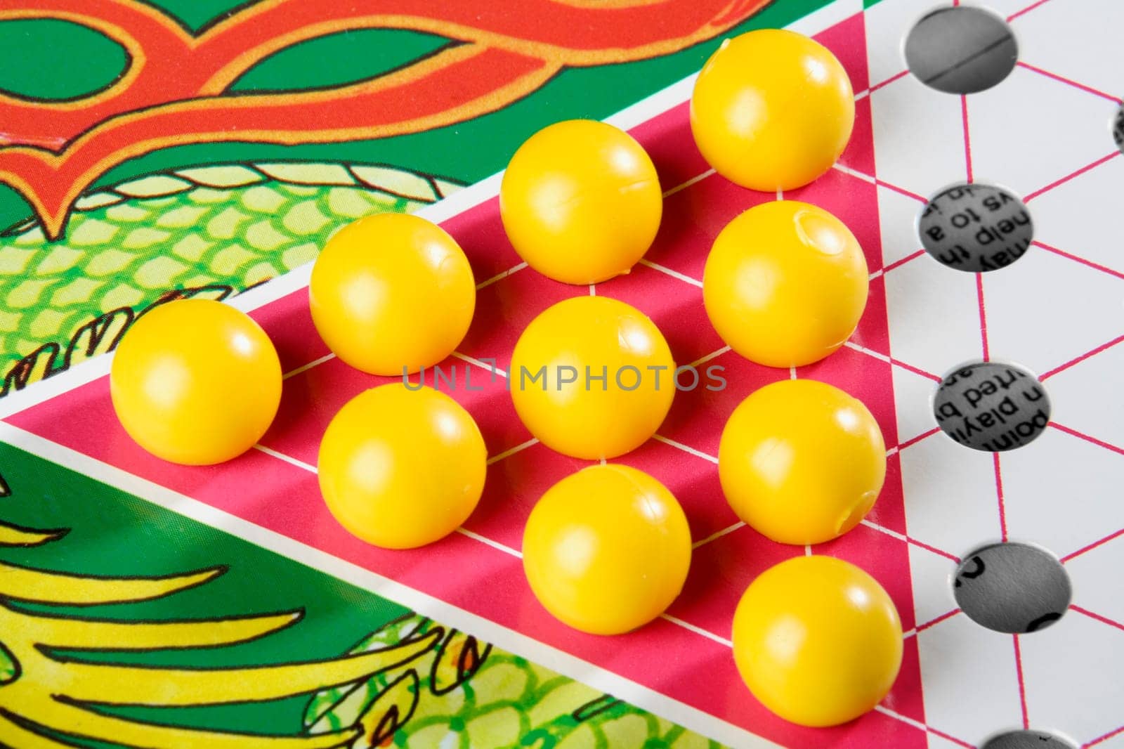 Close-up of a Chinese checkers board