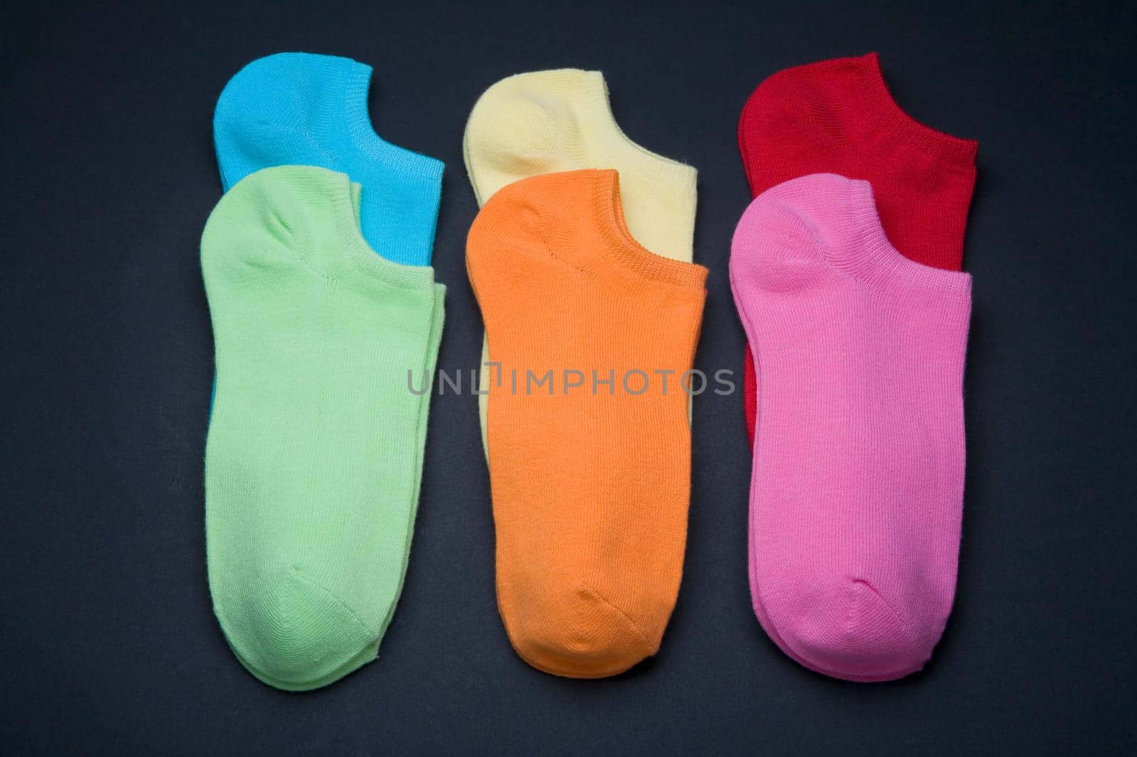 Close-up of six pairs of socks