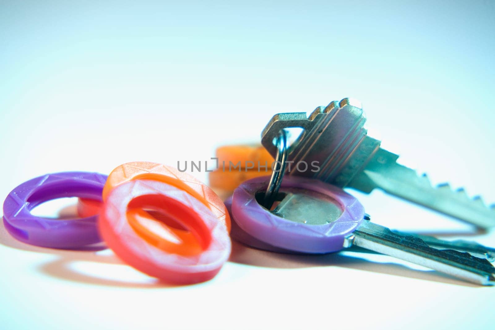 Close-up of keys in keyrings