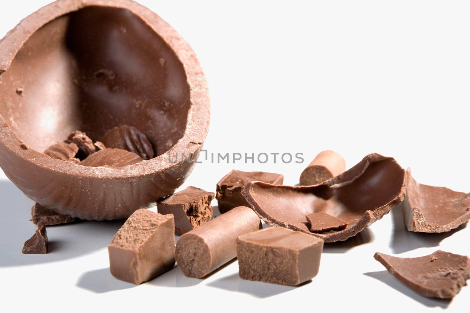Close-up of broken pieces of chocolate