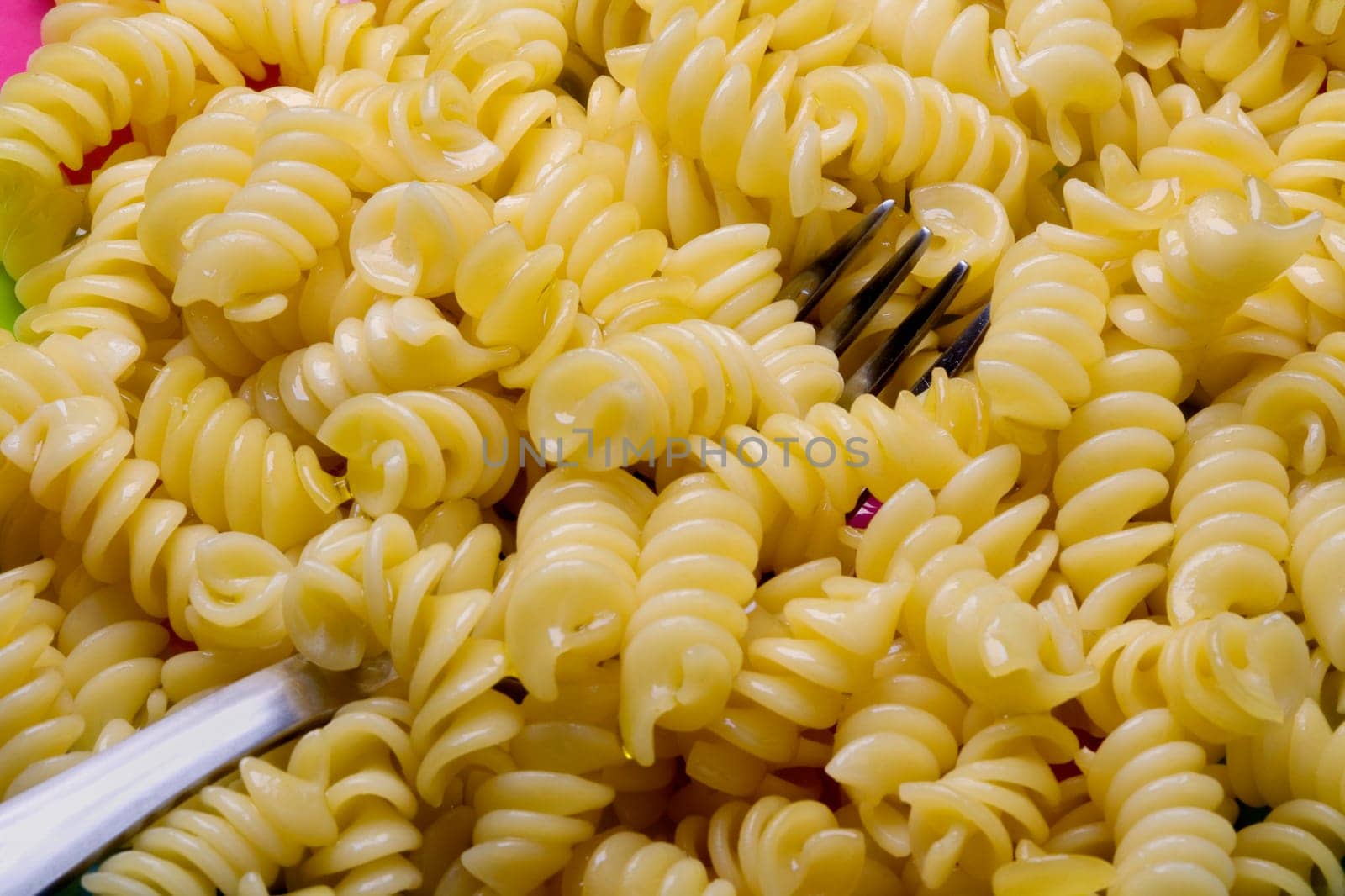 Close-up of a fork in fusilli