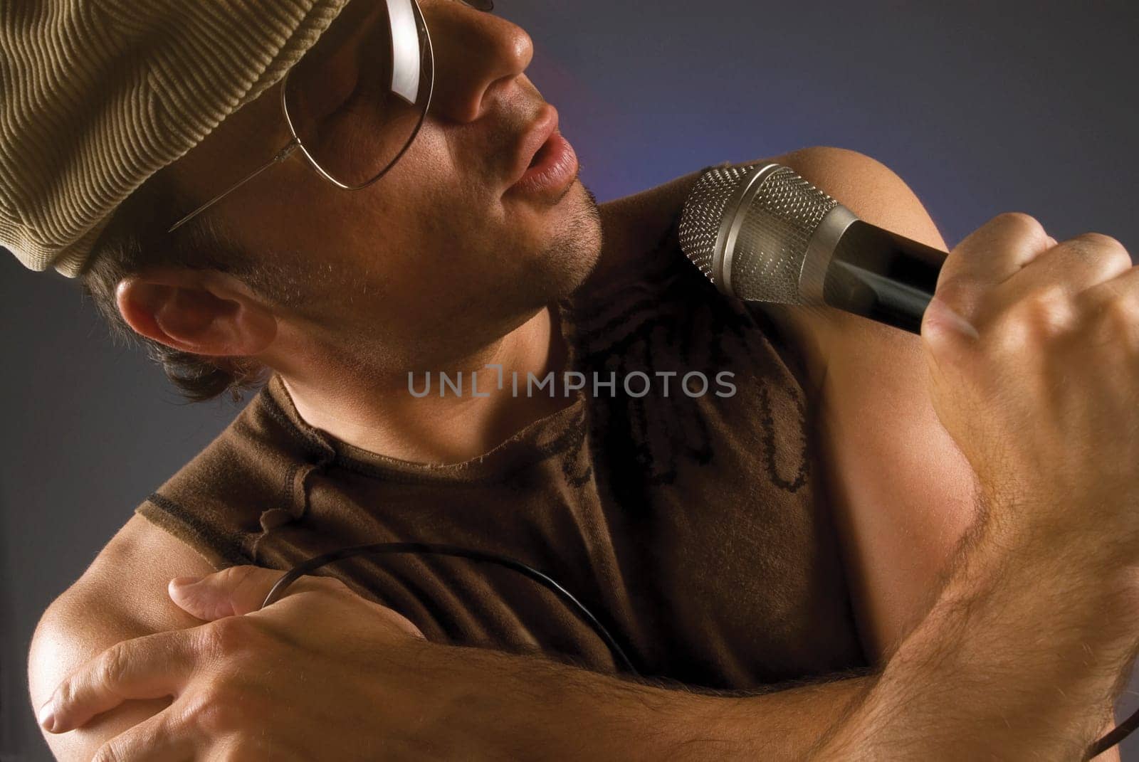 Close-up of a male singer singing