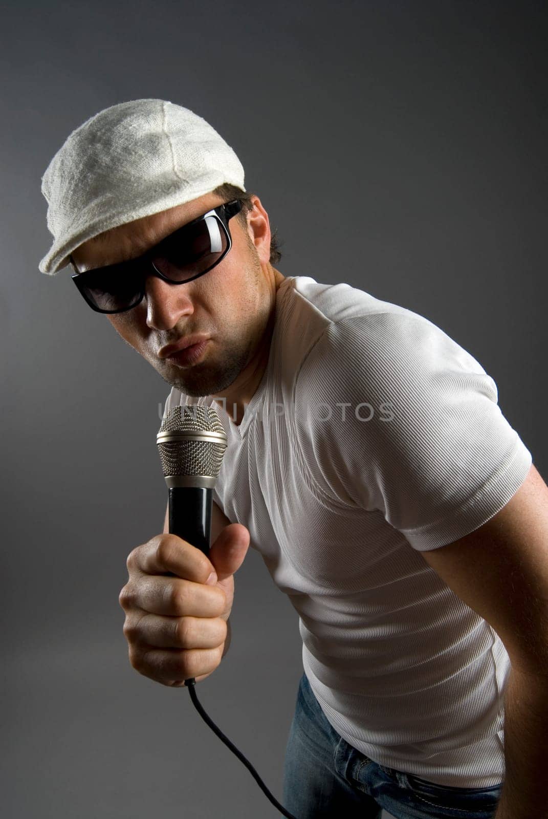 Close-up of a male singer singing