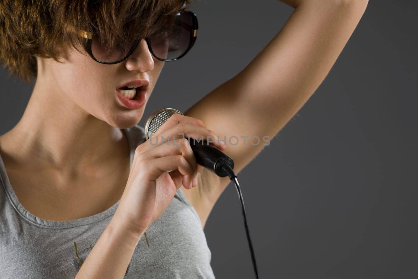 Close-up of a female singer singing