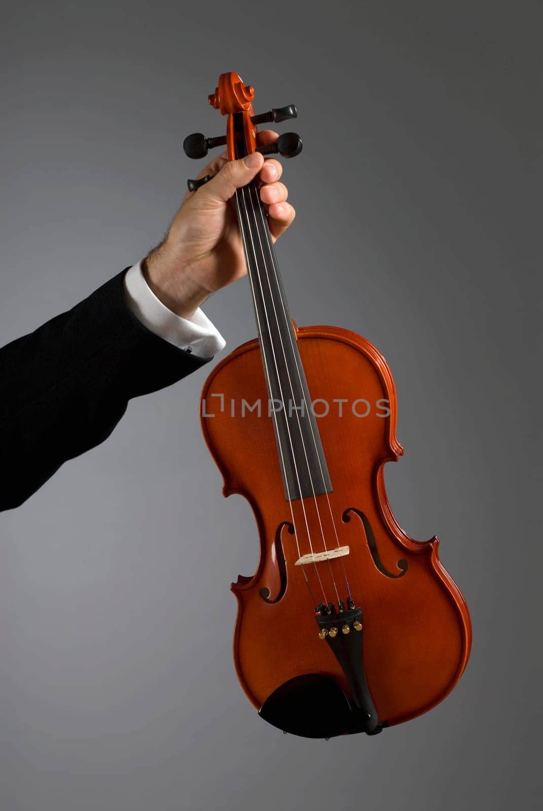 Close-up of a musicianŽs hand holding a violin