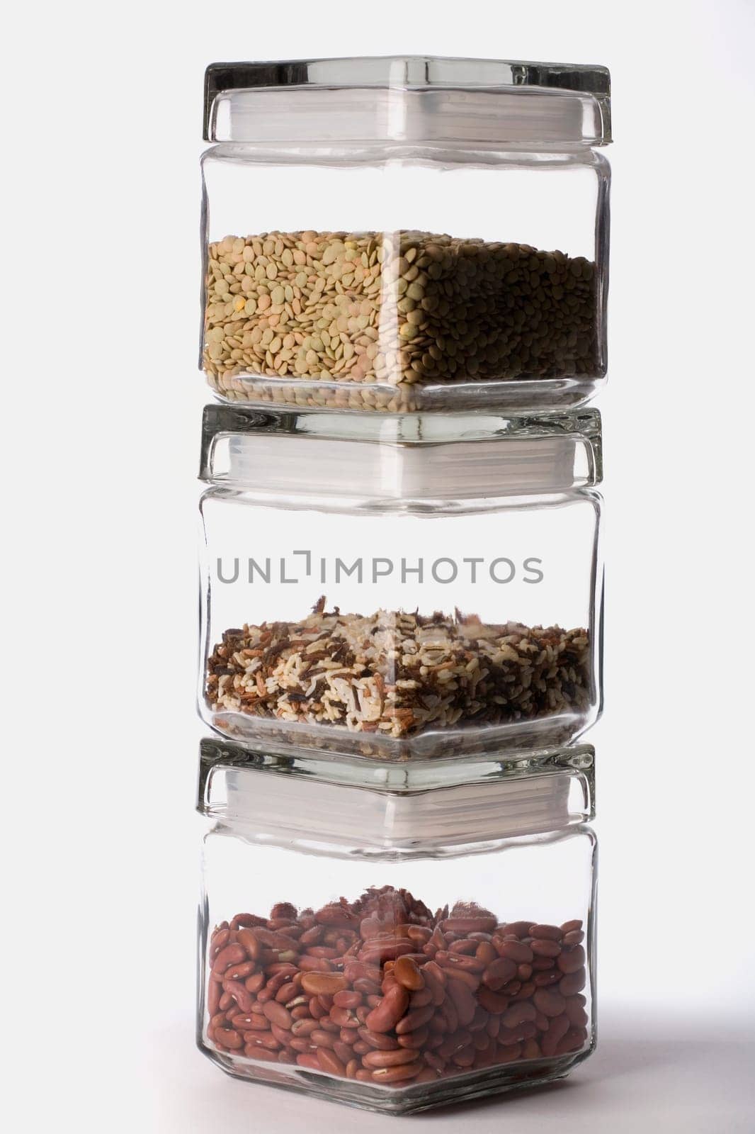 Close-up of beans and spice in different jars