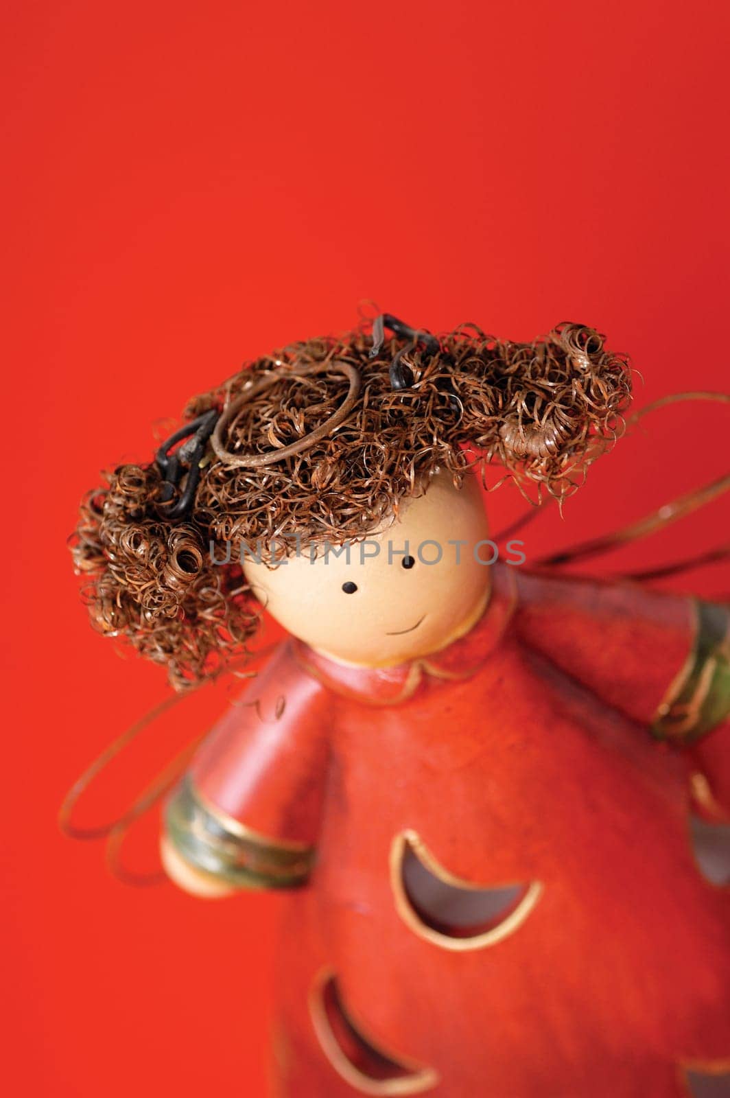 High angle view of an angel figurine