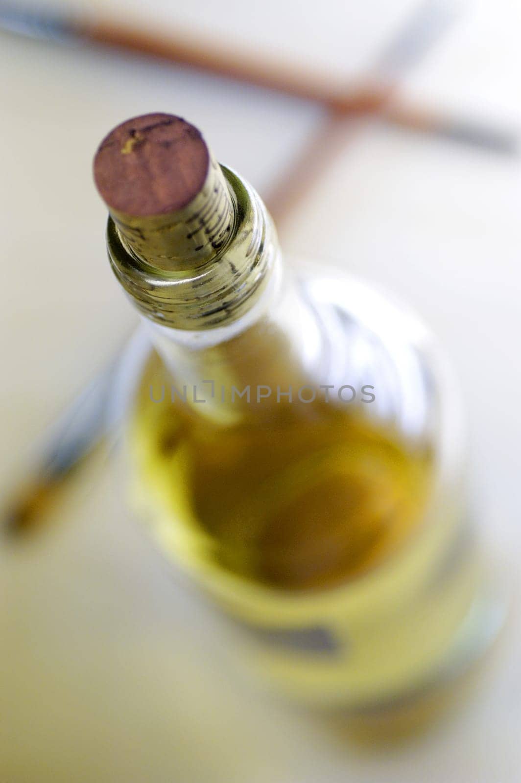 High angle view of a wine bottle