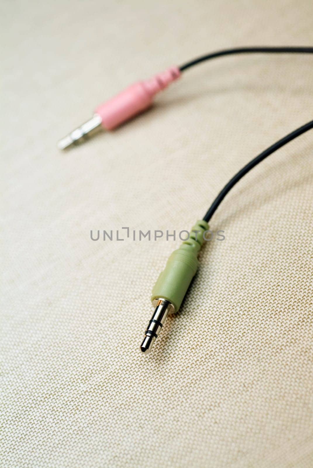 Close-up of stereo plugs