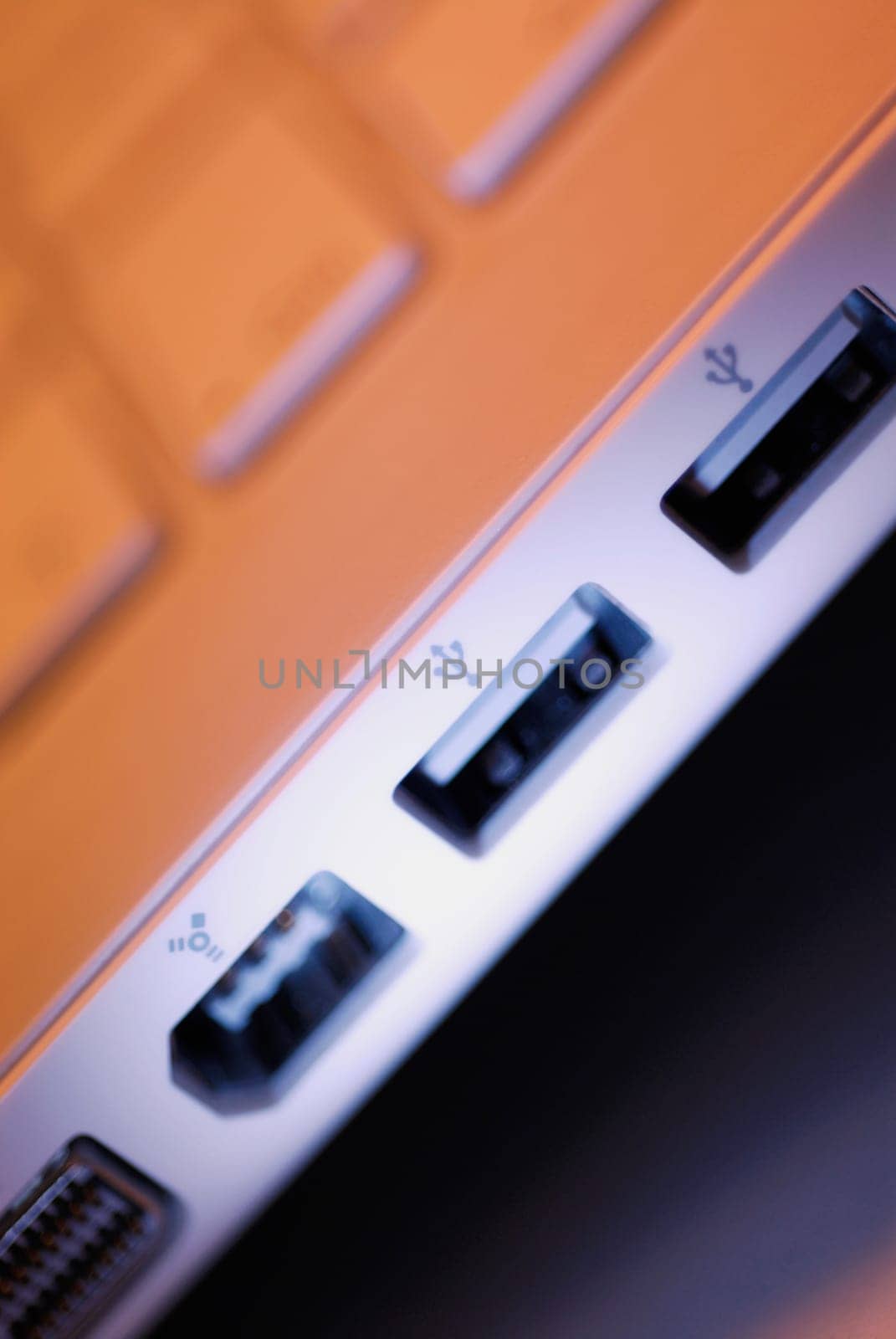 Close-up of a USB port of a laptop
