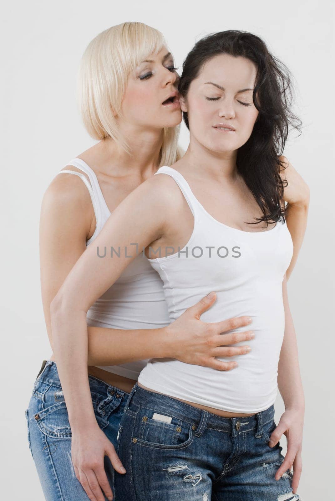 Female homosexual couple romancing