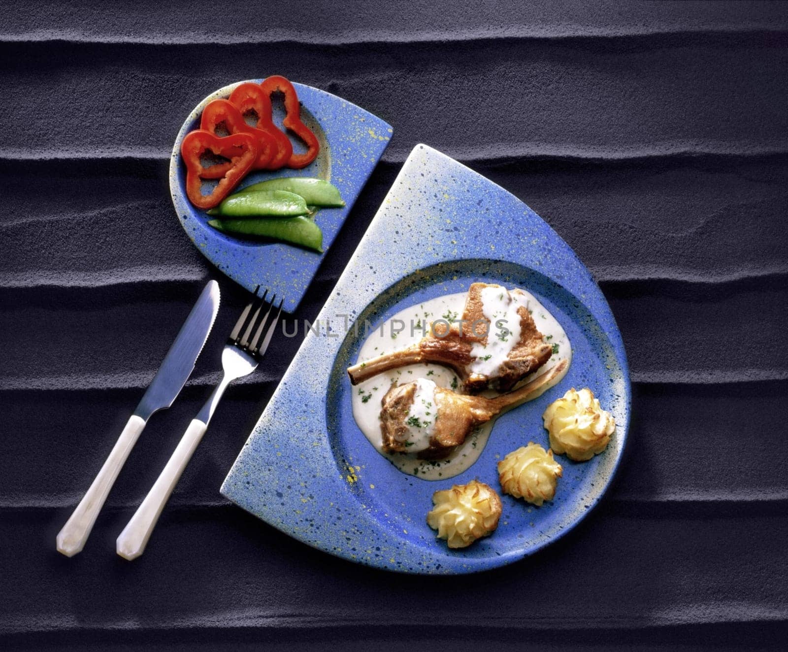 High angle view of pork chops