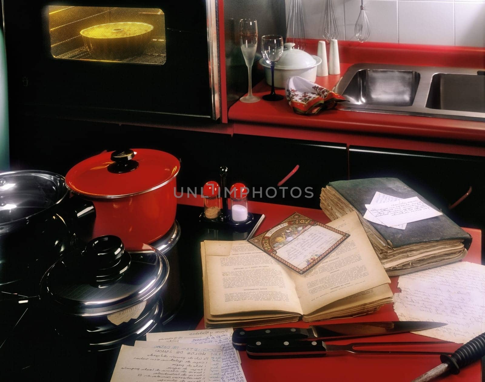 Microwave and utensils in the kitchen