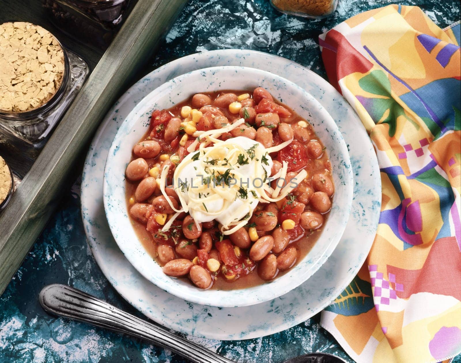 High angle view of frijoles in a bowl
