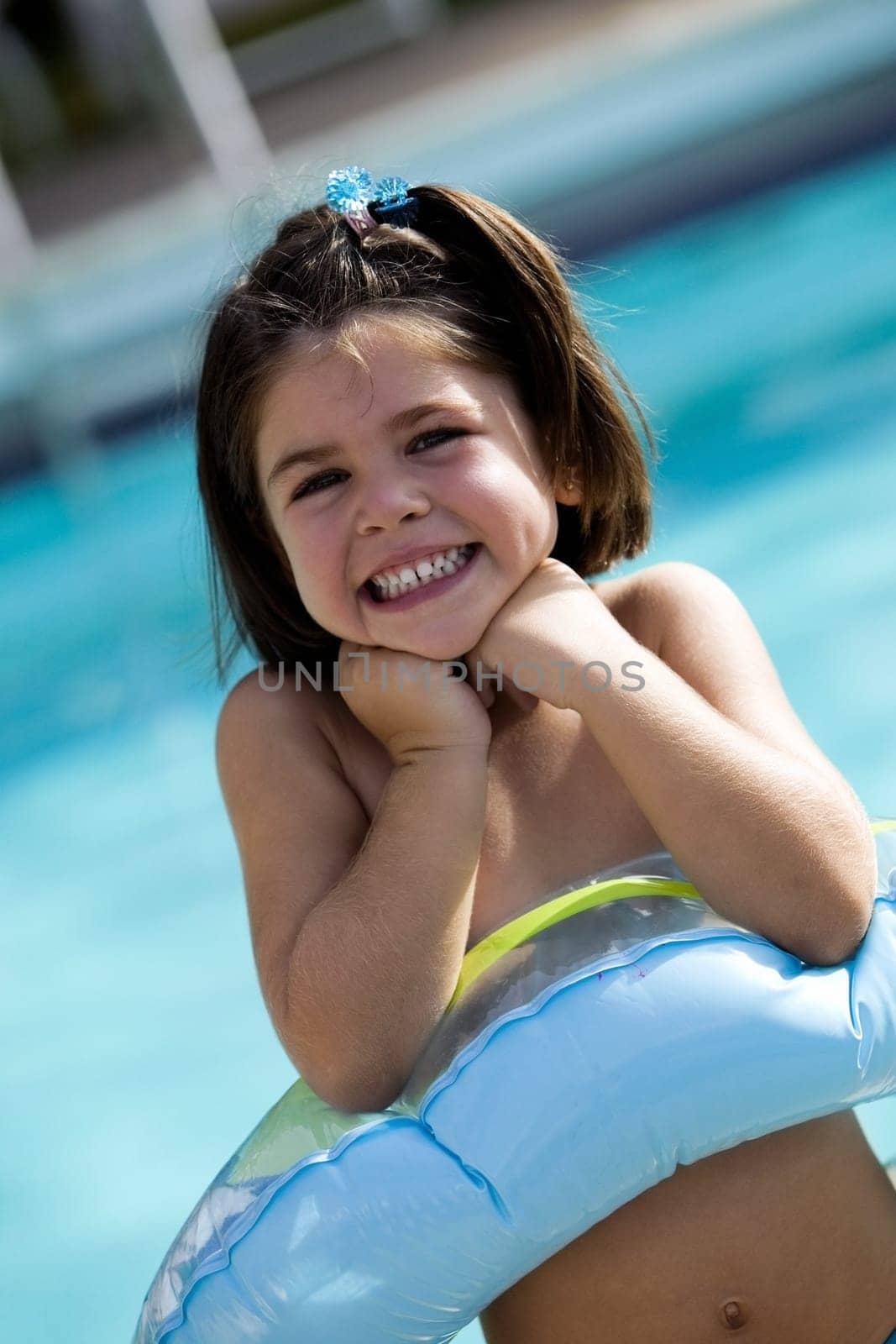 Portrait of a girl in an inflatable ring