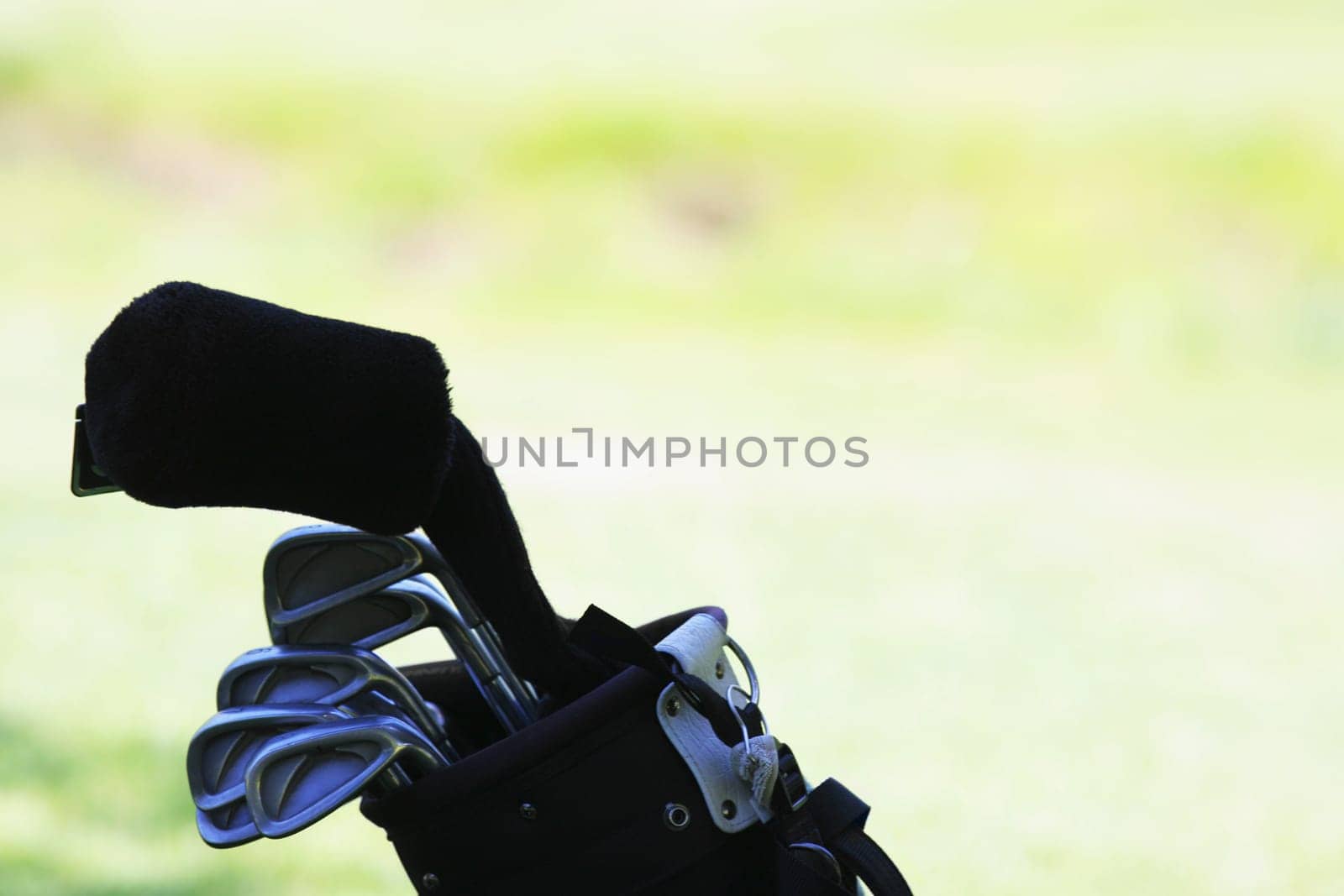 Close-up of golf clubs in a golf bag