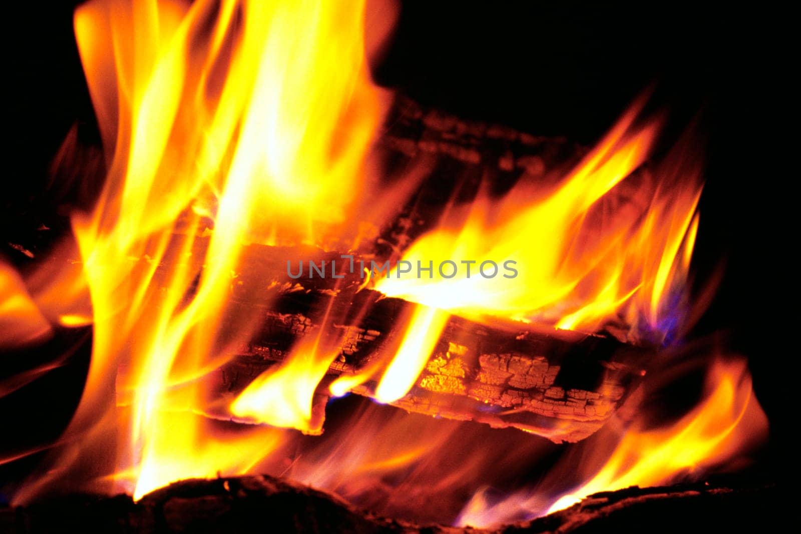 Close-up of a log fire