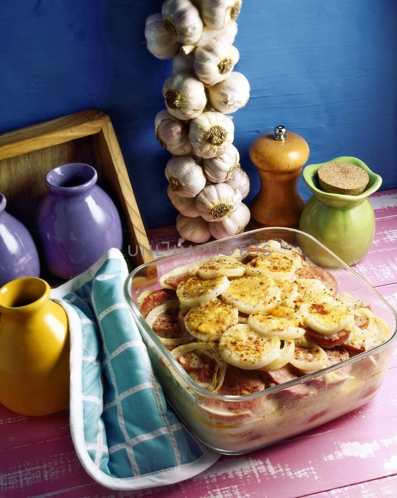High angle view of molde encebollado in a bowl