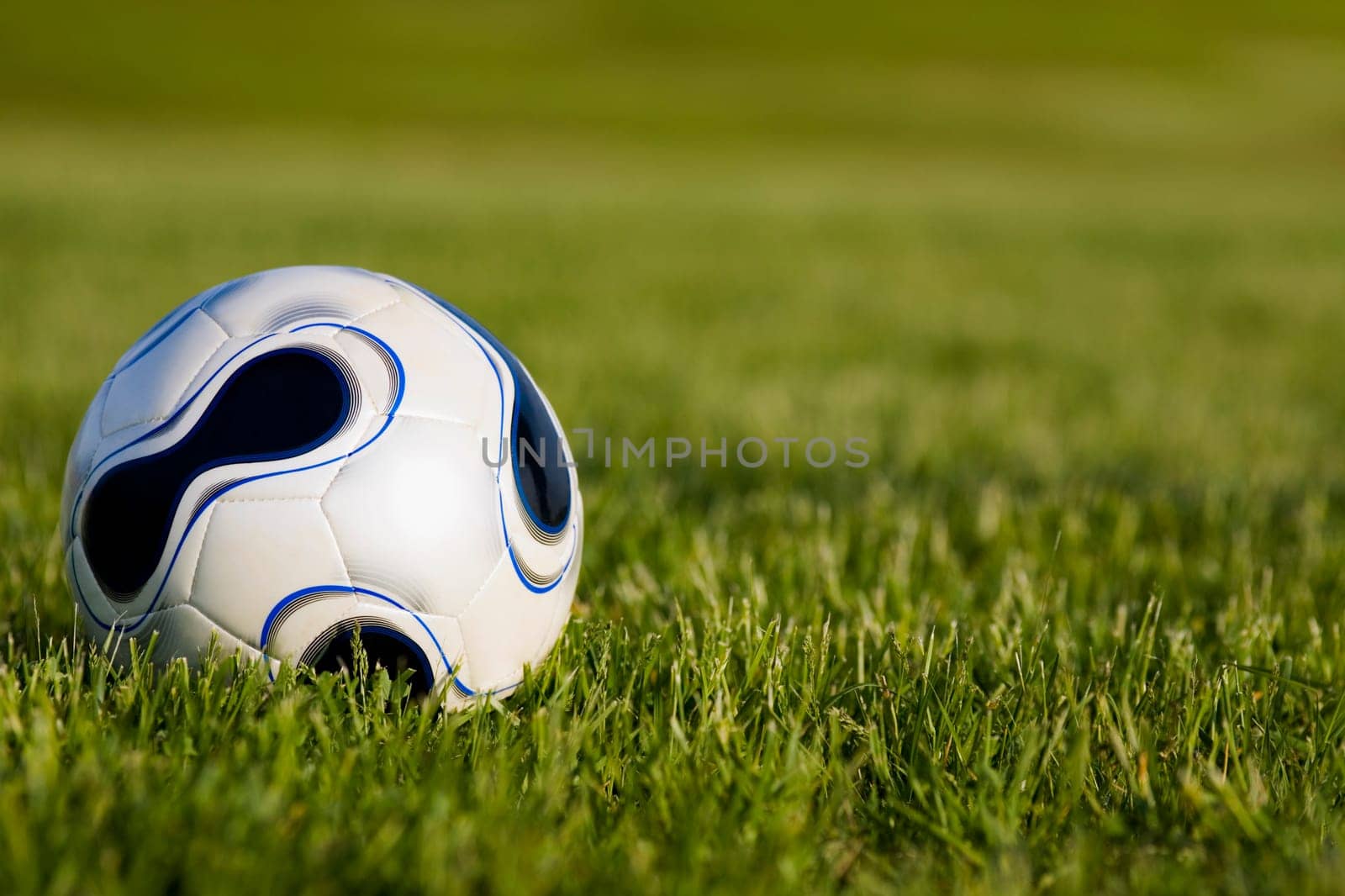 Close-up of a soccer ball on the grass