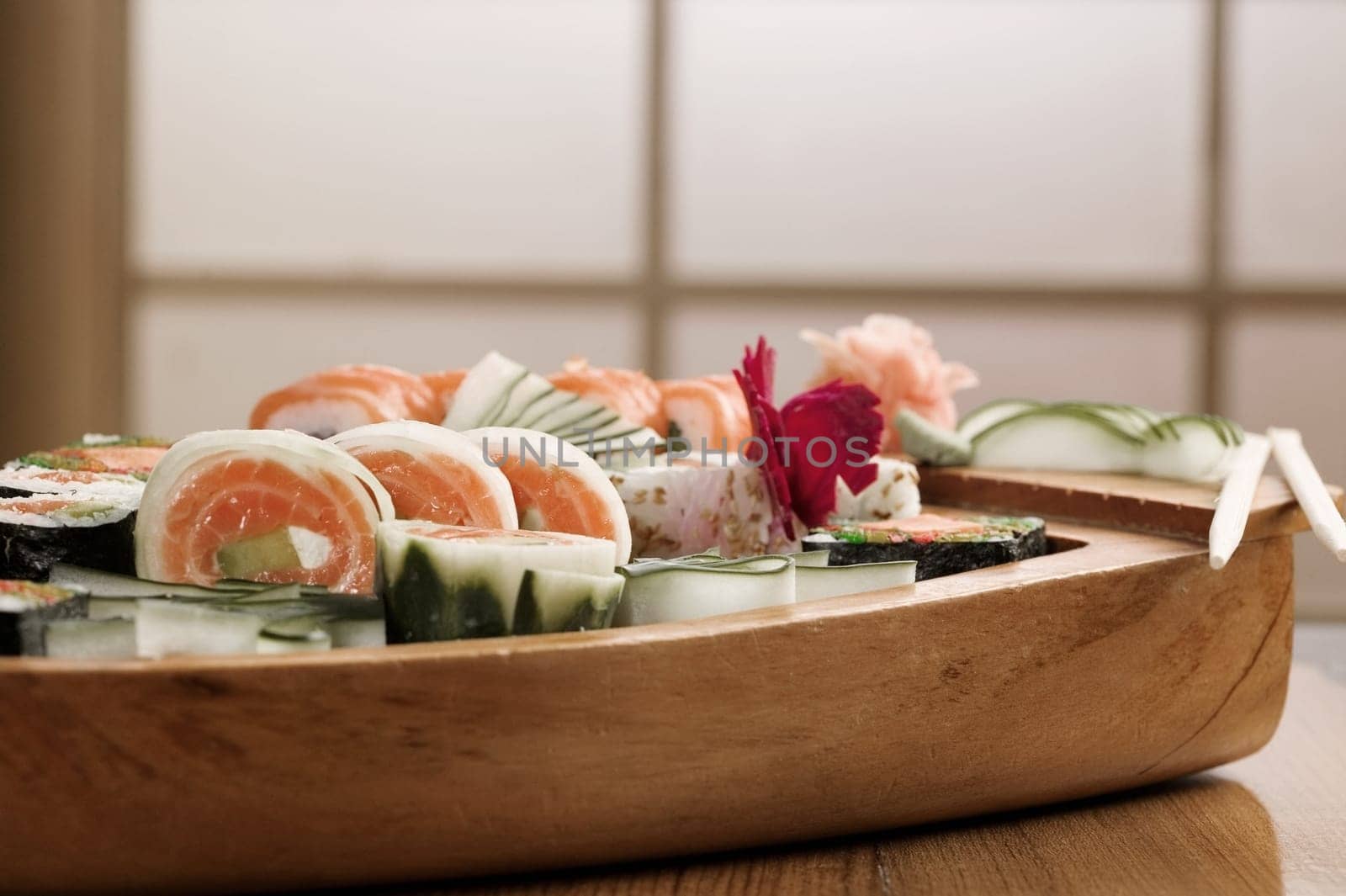 Close-up of sushi in a platter