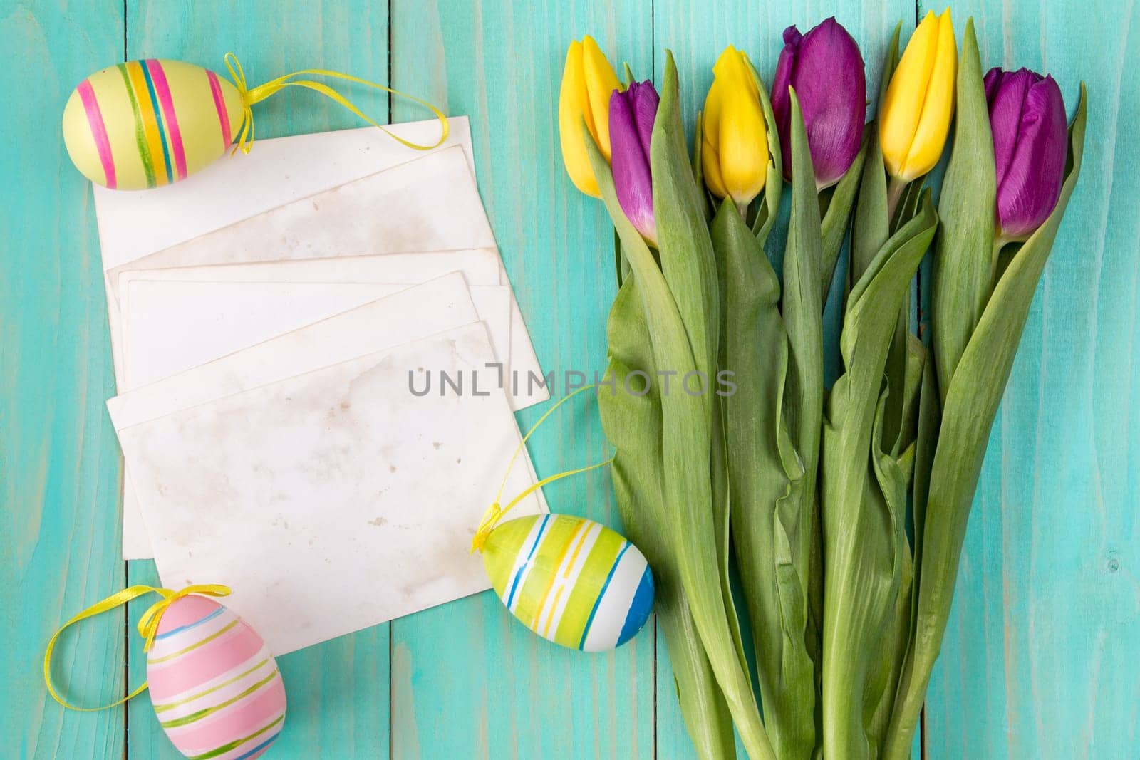 Easter decoration and blank card for holiday greetings