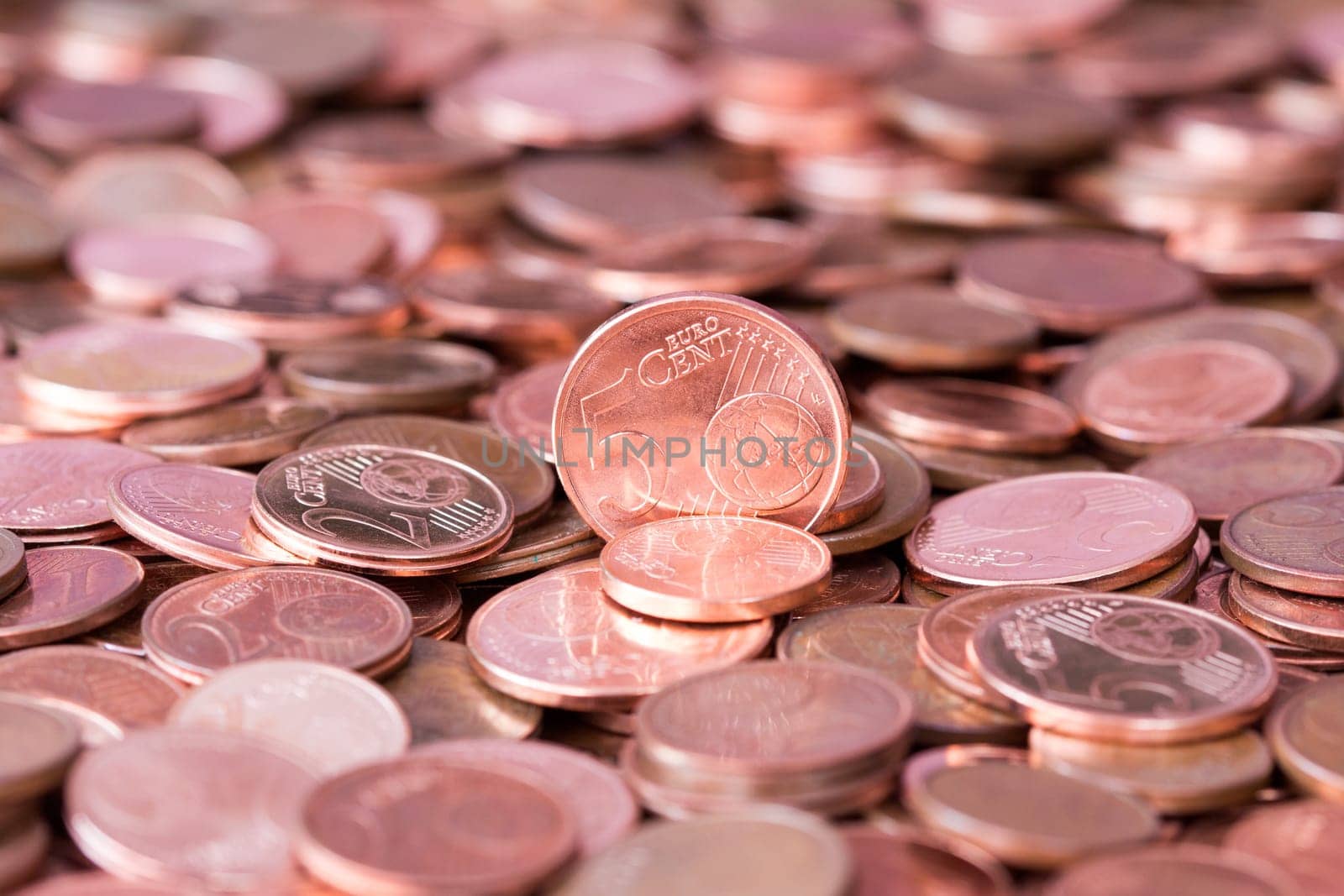 Close up shot of a heap of euro cent coins of different denominations