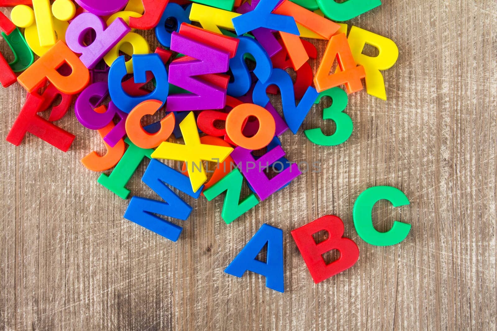 Set of plastic colorful letters and numbers
