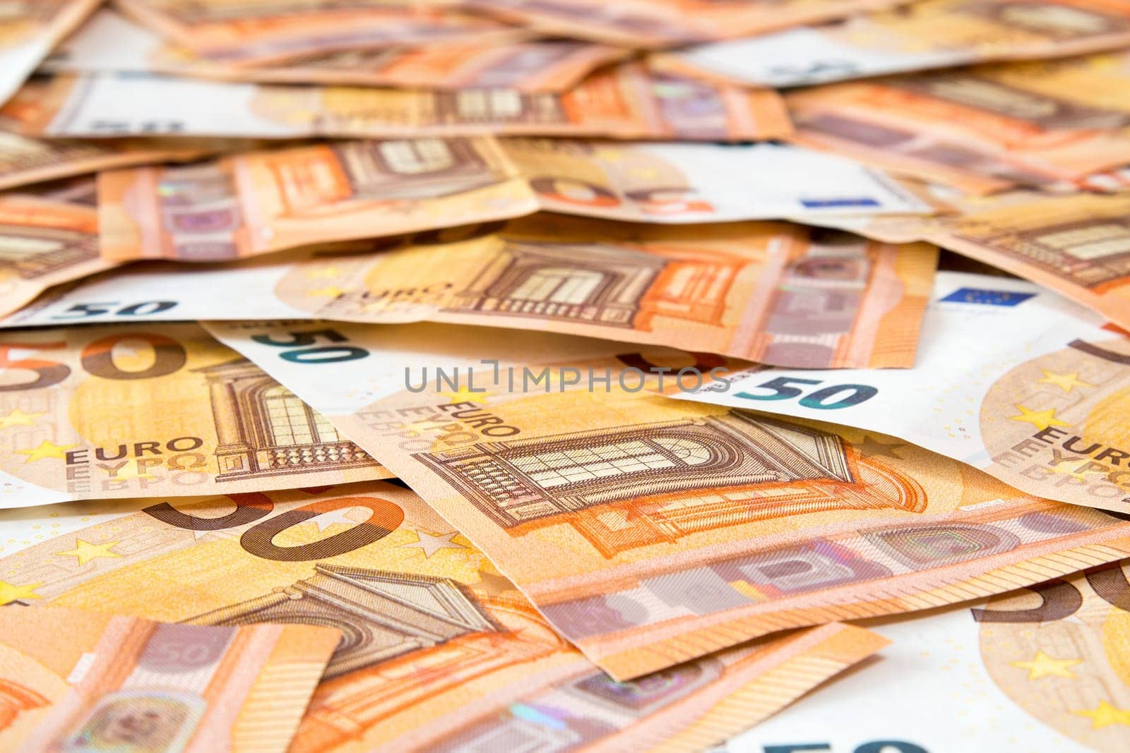 Close-up of Fifty Euro banknotes currency of the European Union