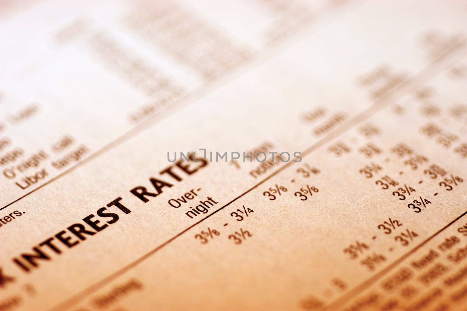 Paper with interest rates, close-up
