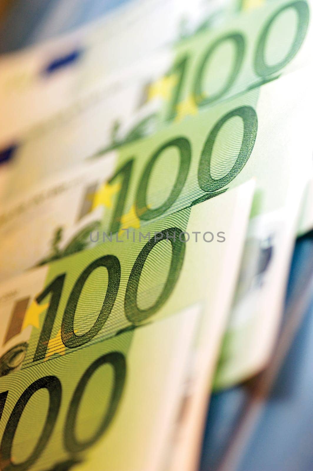 Close-up of one hundred Euro banknotes