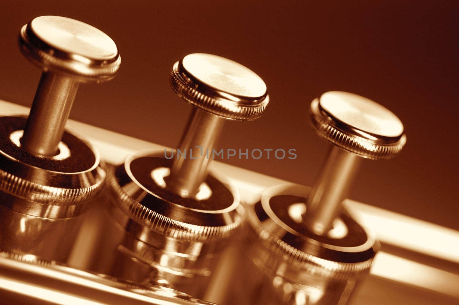 Extreme close-up of trumpet keys