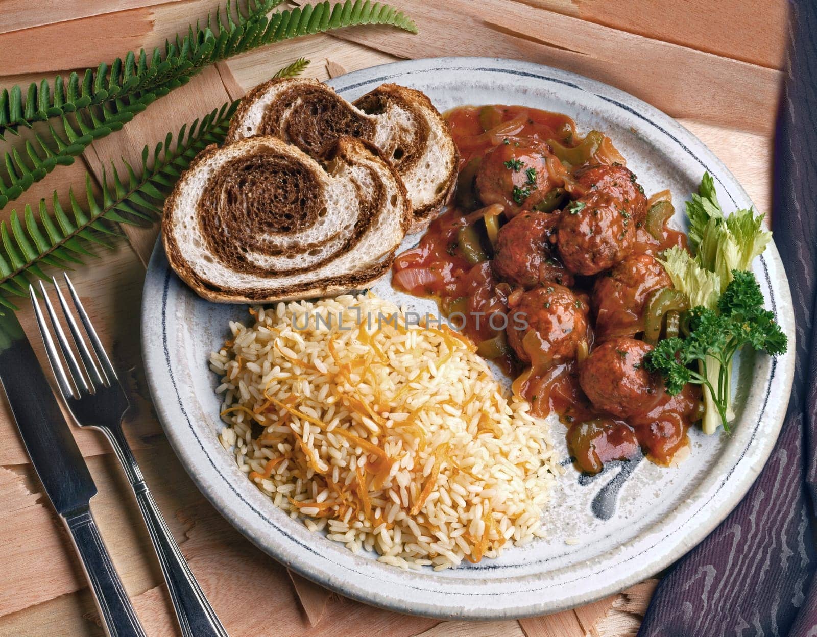 High angle view of albondigas ensalsa on a plate