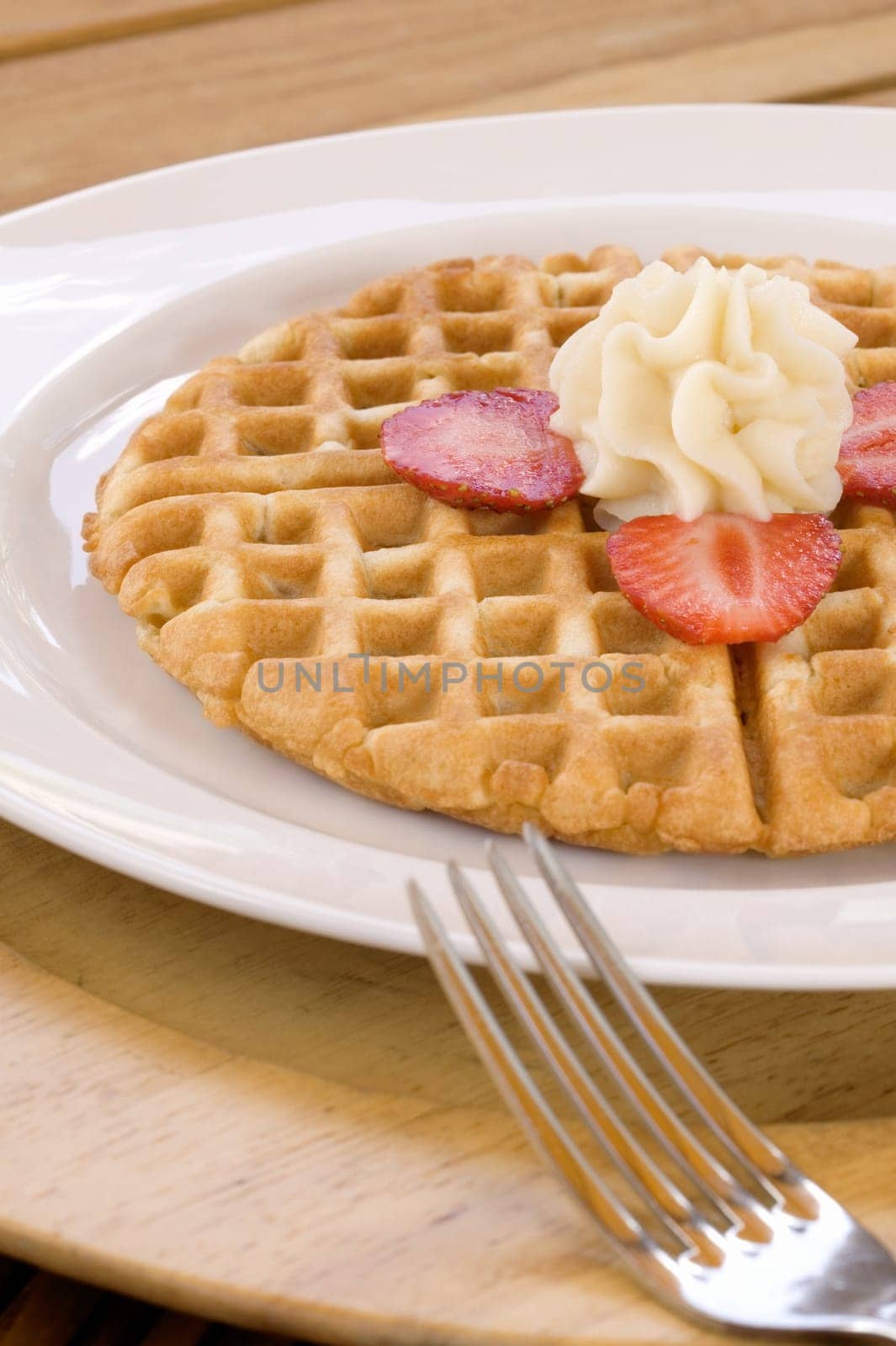 Close-up of a waffle on a plate