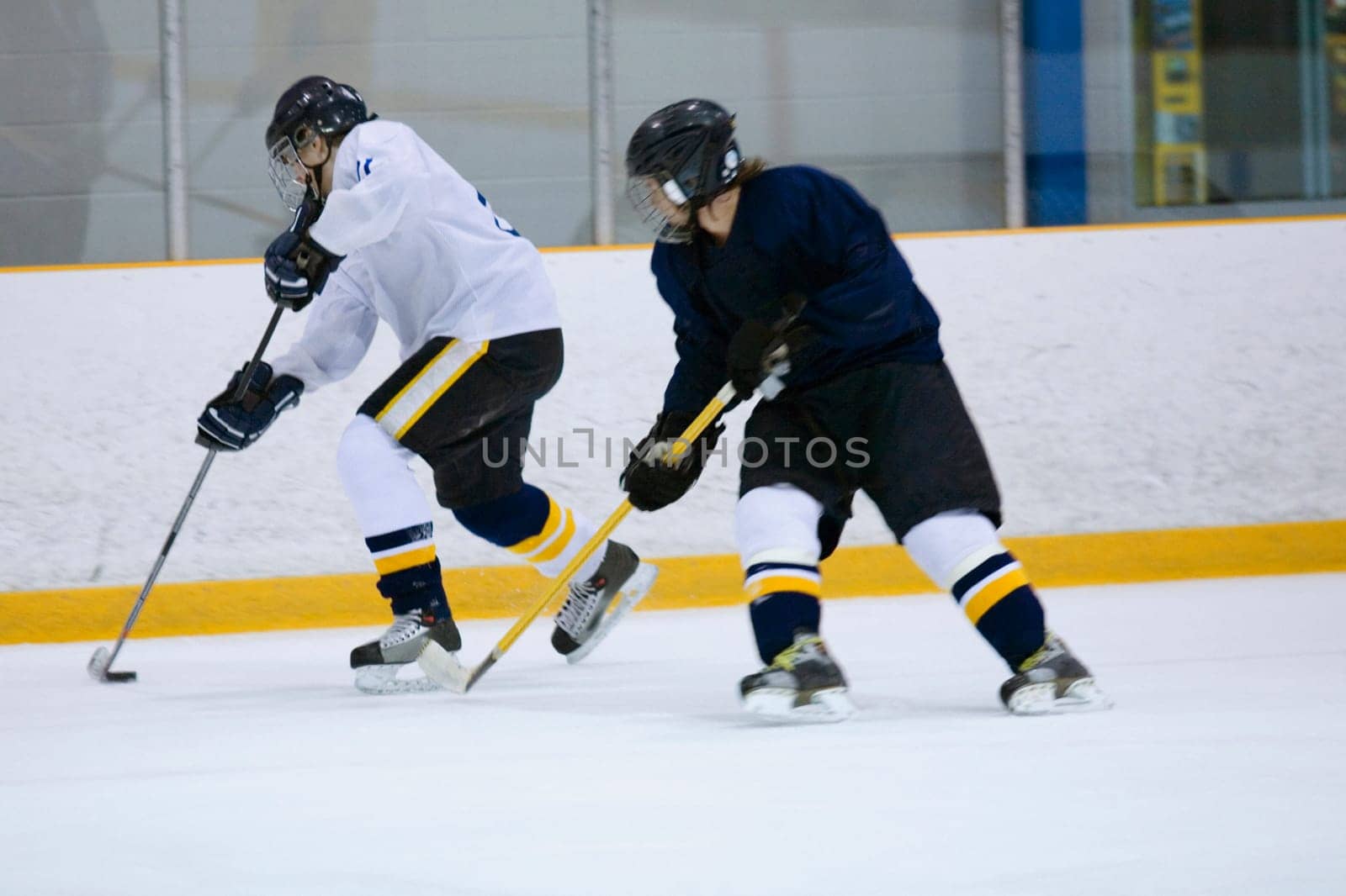 Two ice hockey players playing ice hockey