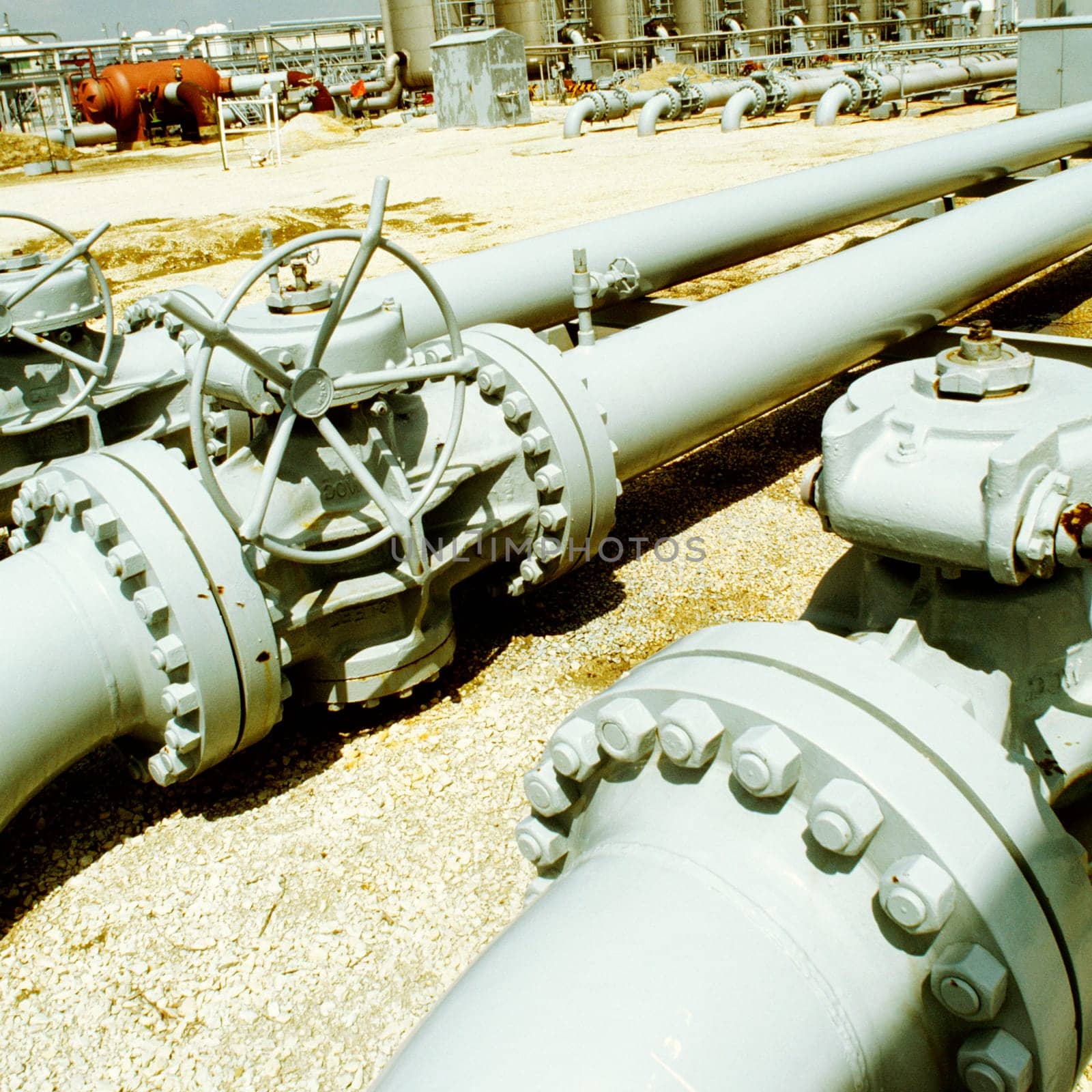 Natural gas pipelines at a pumping station, Chicago, Illinois, USA