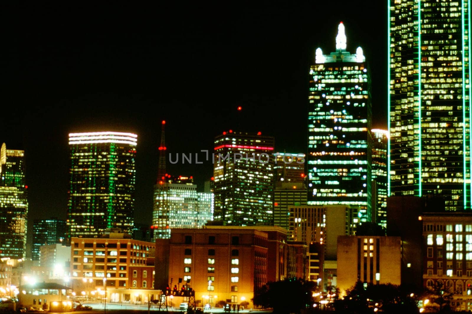 Buildings lit up at night, Dallas, Texas, USA