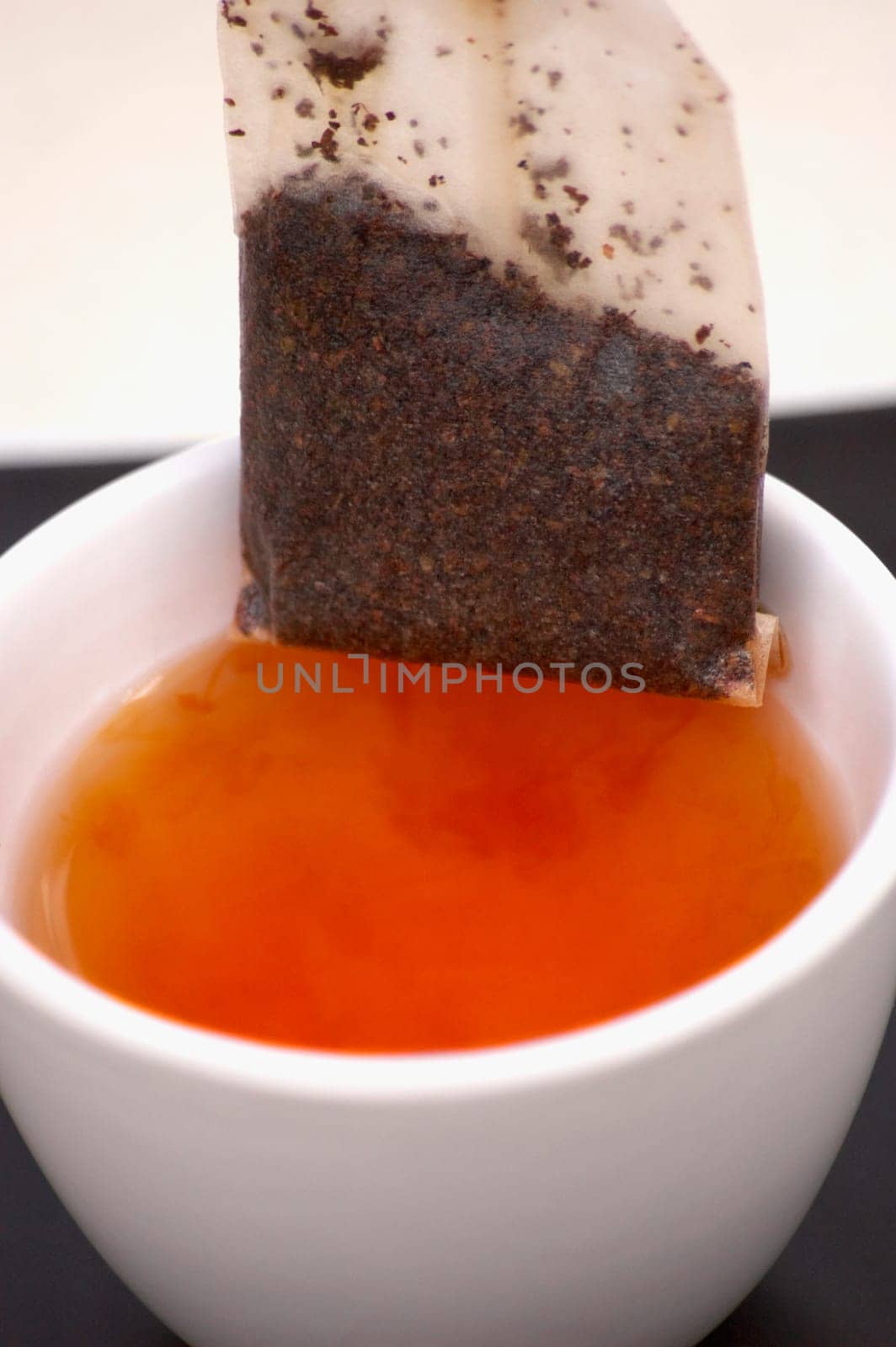 High angle view of a teabag in a cup